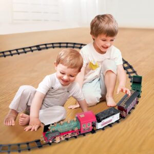 Train Set for Christmas Tree, Updated Chargeable Remote Control Electric Train Toy for Boys Girls w/Smokes, Lights & Sound, Railway Kits w/Steam Locomotive Engine, for 2 3 4 5 6 7 8+ Year Old Kids