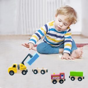 Wooden Trains Cars with Crane Magnetic Train Toys for Wooden Train Tracks Train Sets for Toddlers and Kids Ages 3+ (Crane Train)