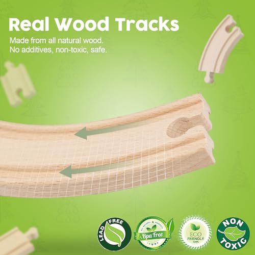 TOY Life Train Set 60pcs Wooden Train Set with Crane, Wooden Train Tracks Toy Train Set for Toddlers 2-4 3-5, Kids Toys for 3 Year Old Boys - Fits Thomas Brio Melisa Chugginton Train Track Set