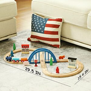 SainSmart Jr. Wooden Train Set 34pcs Figure 8 for Toddlers Kids with Train Tracks Bridge Fits Brio, Thomas, Melissa and Doug, Chuggington Wood Toy Train for 3 4 5 Years Old Boys and Girls