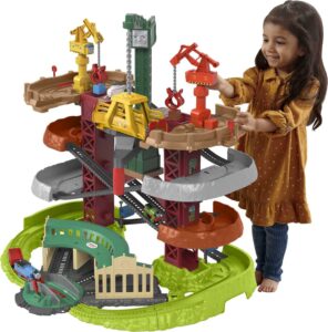 thomas & friends multi-level toy track set, trains & cranes super tower with thomas & percy engines for preschool kids ages 3+ years​ (amazon exclusive)