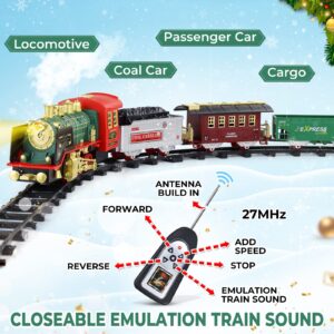 Train Set for Boys Girls, Christmas Electric Train Set with Steam, Sound & Light, Remote Control Train Toys w/Steam Locomotive Engine, Cargo Cars for Kids Boys 3 4 5 6 7 8 Year Old (M, Christmas)