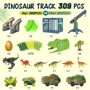 EchoPlan Dinosaur Toys, 309PCS Dinosaur Race Track Train Toy with 4 Dino Cars, 6 Dino Toys, 270 Track set,Create A Dino World Road Race, Toys for Boys kids toddlers 3 4 5 6 7 8 10+ Year Old & Up