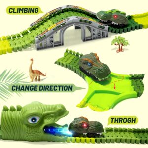 EchoPlan Dinosaur Toys, 309PCS Dinosaur Race Track Train Toy with 4 Dino Cars, 6 Dino Toys, 270 Track set,Create A Dino World Road Race, Toys for Boys kids toddlers 3 4 5 6 7 8 10+ Year Old & Up