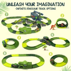 EchoPlan Dinosaur Toys, 309PCS Dinosaur Race Track Train Toy with 4 Dino Cars, 6 Dino Toys, 270 Track set,Create A Dino World Road Race, Toys for Boys kids toddlers 3 4 5 6 7 8 10+ Year Old & Up