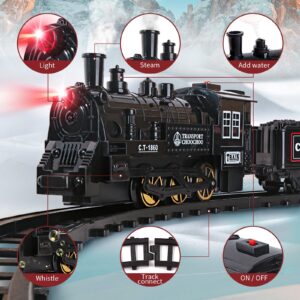 Train Set - Electric Train Toy Gift for Boys Girls,with Railway Kits,Steam Locomotive,Transport Vehicle &Tracks, Light,Smokes & Sound,Christmas Train Gifts for 3 4 5 6 7 8+ Year Old Kids