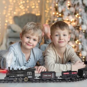 Train Set - Electric Train Toy Gift for Boys Girls,with Railway Kits,Steam Locomotive,Transport Vehicle &Tracks, Light,Smokes & Sound,Christmas Train Gifts for 3 4 5 6 7 8+ Year Old Kids