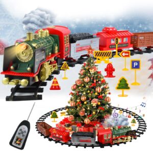 neragron remote control train set, christmas electric train set with steam, sound & light, kids train track with rechargeable battery, christmas toy train gifts for age 3 4 5 6 7 8 years old kids