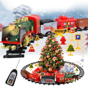 Neragron Remote Control Train Set, Christmas Electric Train Set with Steam, Sound & Light, Kids Train Track with Rechargeable Battery, Christmas Toy Train Gifts for Age 3 4 5 6 7 8 Years Old Kids