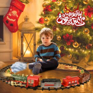 Neragron Remote Control Train Set, Christmas Electric Train Set with Steam, Sound & Light, Kids Train Track with Rechargeable Battery, Christmas Toy Train Gifts for Age 3 4 5 6 7 8 Years Old Kids