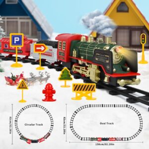 Neragron Remote Control Train Set, Christmas Electric Train Set with Steam, Sound & Light, Kids Train Track with Rechargeable Battery, Christmas Toy Train Gifts for Age 3 4 5 6 7 8 Years Old Kids