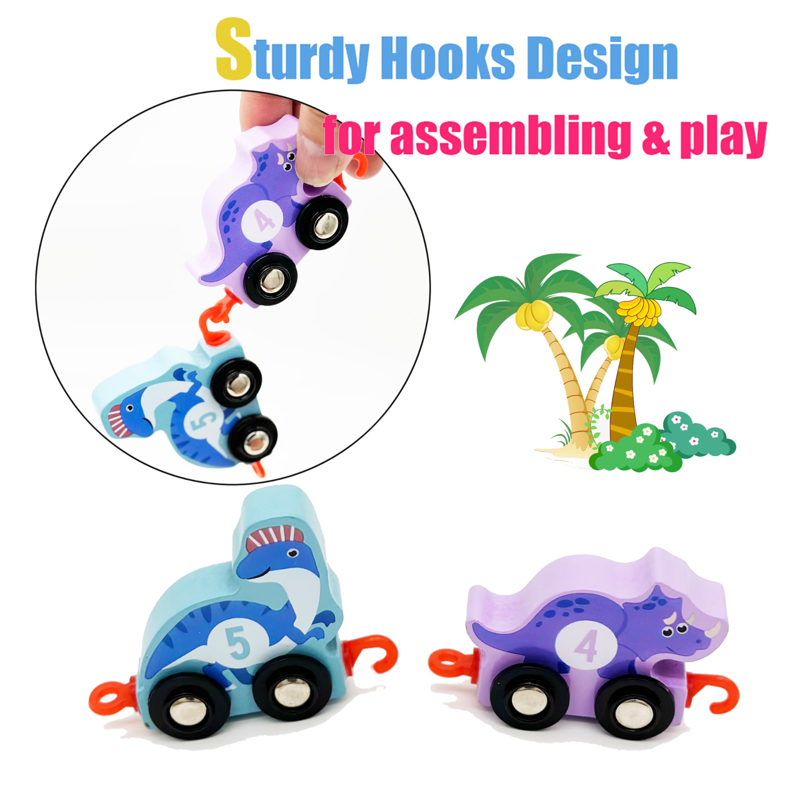 Dinosaur Toys for Kids 2-4 Gifts, Wooden Educational Dinosaur Train Set for Toddlers Age 3-5 with Playmat/Storage Bag, Montessori Educational Toys for 2+ Years Old Boys & Girls