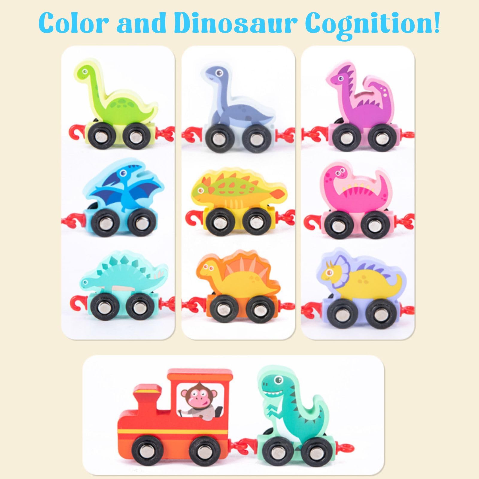 Toddler Toys for 4 3 Year Old Boys Gifts,Montessori Toys for 3 4 Year Old Girls Birthday Gifts,Wooden Train Set Dinosaur Toys for Kids 3-5 Years Old Toy Cars for Toddler Boy Toys Age 4