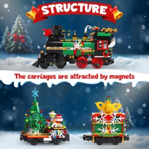 Christmas Train Set Building Blocks with Rotating Christmas Tree, Electric Music Steam Train Building Kit with Remote Control Birthday for Kids Teens Adults (1296+ pcs)