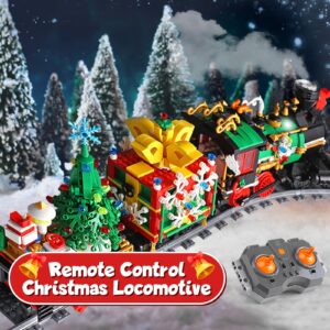 Christmas Train Set Building Blocks with Rotating Christmas Tree, Electric Music Steam Train Building Kit with Remote Control Birthday for Kids Teens Adults (1296+ pcs)