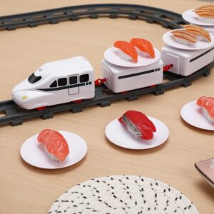 XYBHRC Sushi Train Rotating Table Food Train Battery Powered Electric Train Toy Japanese Sashimi Plates Under Christmas Tree Train Track for Child Days of Week DIY Sushi Making Supplies