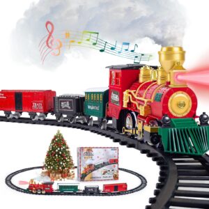 kids train set, christmas train set for under the trees, electric train toys for boys girls with steam locomotive, passenger cars, cargo cars, sounds & lights, for 3 4 5 6 7 8+ years o