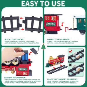 Kids Train Set, Christmas Train Set for Under The Trees, Electric Train Toys for Boys Girls with Steam Locomotive, Passenger Cars, Cargo Cars, Sounds & Lights, for 3 4 5 6 7 8+ Years O