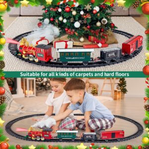 Kids Train Set, Christmas Train Set for Under The Trees, Electric Train Toys for Boys Girls with Steam Locomotive, Passenger Cars, Cargo Cars, Sounds & Lights, for 3 4 5 6 7 8+ Years O