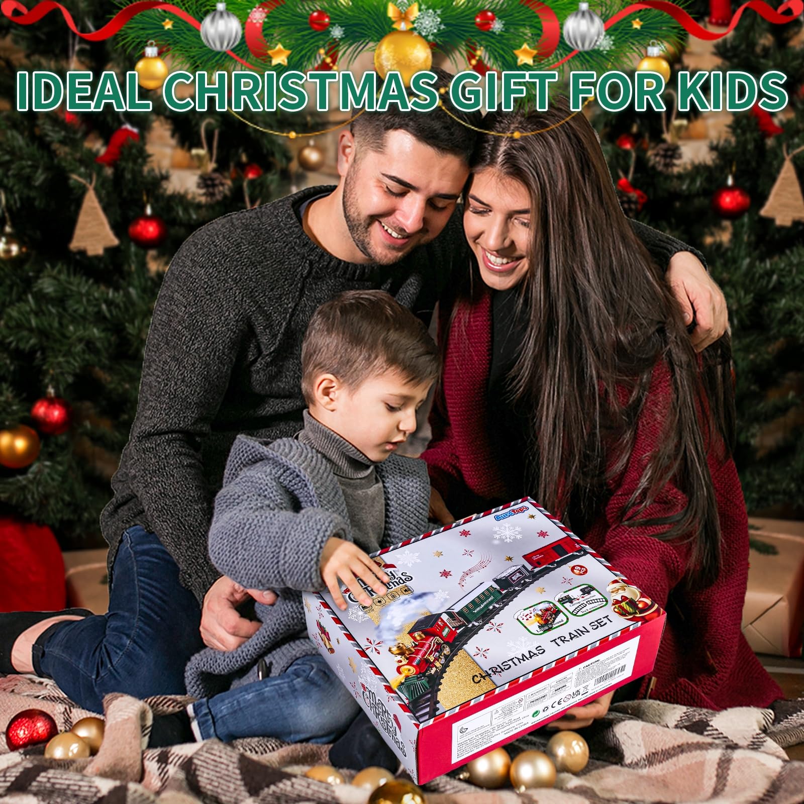 Kids Train Set, Christmas Train Set for Under The Trees, Electric Train Toys for Boys Girls with Steam Locomotive, Passenger Cars, Cargo Cars, Sounds & Lights, for 3 4 5 6 7 8+ Years O