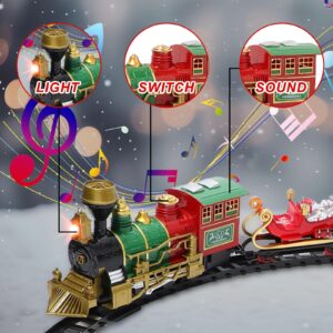 Deekin Christmas Train Set Under the Christmas Tree, Electric Xmas Train Toy for Kids Gift, Christmas Train Elevated with Locomotive Santa Claus Snowman Christmas Tree for Holiday Christmas Decoration