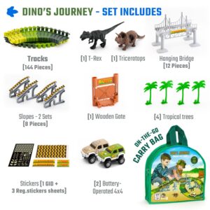 JITTERYGIT Dino Track Train and Construction Track Site Christmas Bundle Gift, Glow in The Dark Playset Racing Play Site Set,Cool Racetrack Present for Children, Ages 3 4 5 6 7 8 9 Years Old