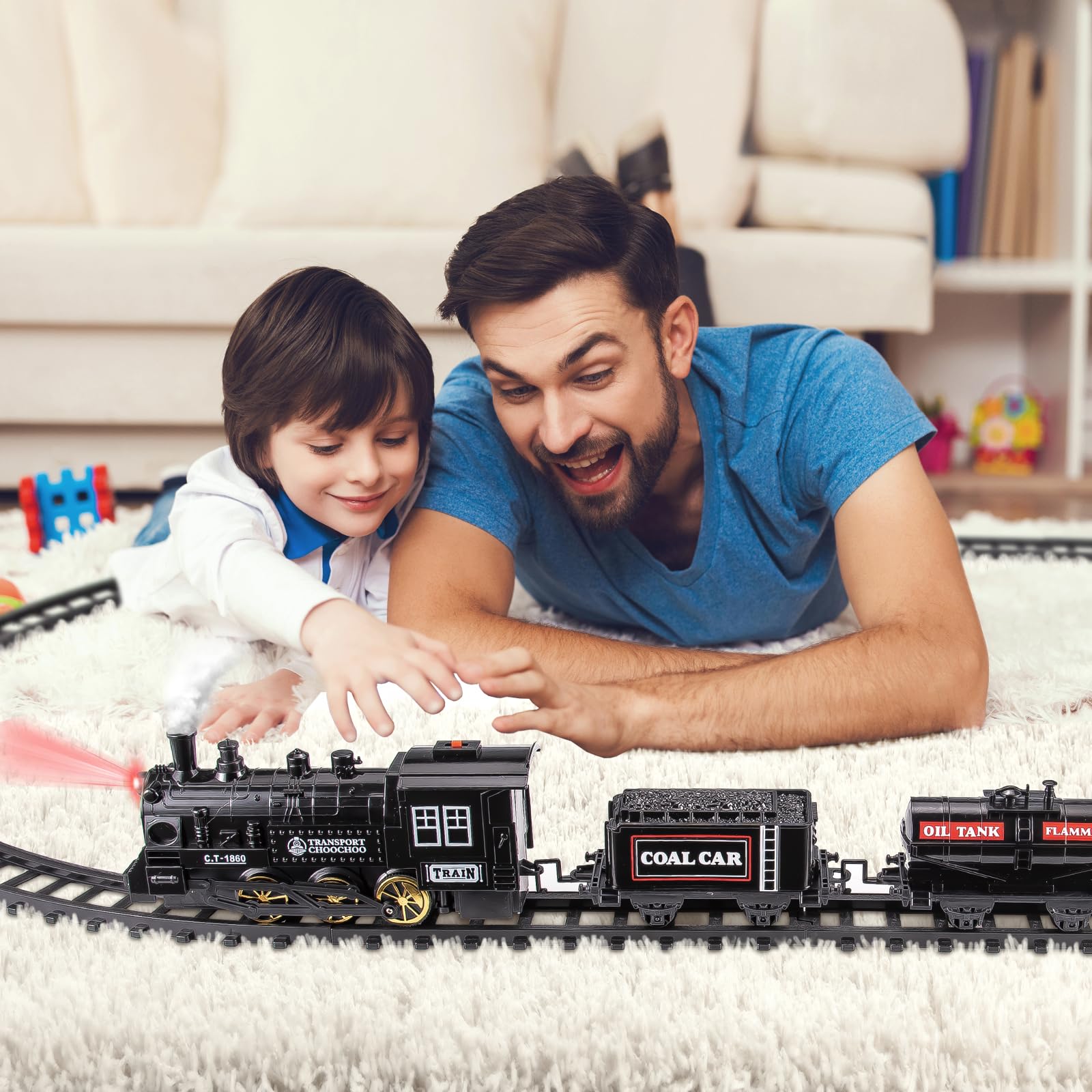 OleFun Train Set, Electric Train with Water Steam, Sounds & Lights, Model Christmas Train Set for Under The Tree, Railway Kit Gifts for 3, 4, 5, 6, 7, 8+ Year Old Boy & Girl