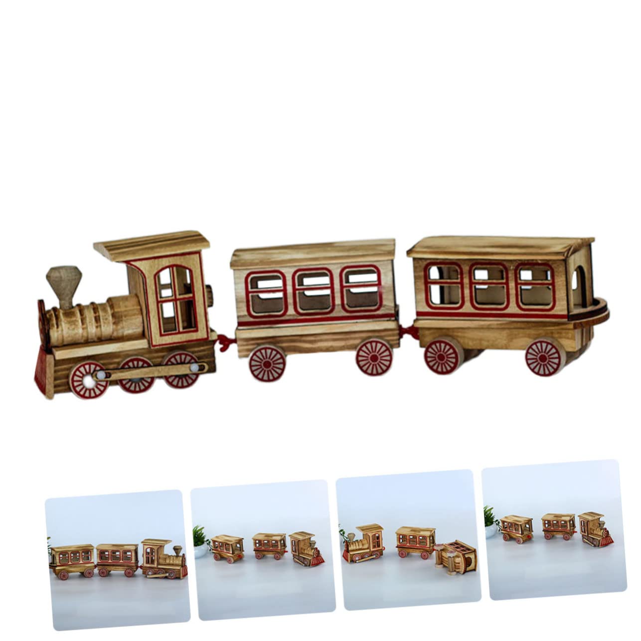 ibasenice 1 Set Wooden Christmas Train Desktop Toys Dining Table Centerpieces Christmas Decor Simulation Train Christmas Train Toy Santa Claus Toy Xmas Train Model Ornament Decorative Prop