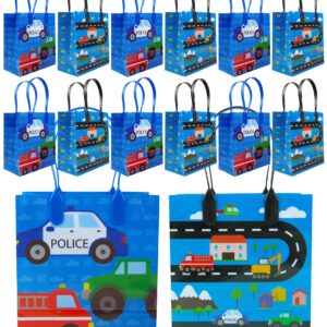 TINYMILLS Transportation Airplanes Cars Trains Birthday Party Assortment Favor Set of 108 pcs (12 Large Party Favor Bags with Handles, 24 Stampers, 12 Sticker Sheets, 12 Coloring Books, 48 Crayons)