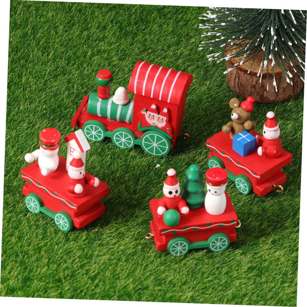 BESTOYARD 2pcs Christmas Ornaments for Kids Miniature Train Christmas Train Decorations Xmas Train Toy Miniature Christmas Train Mini Christmas Train Wood Bamboo Child Model Christmas Tree