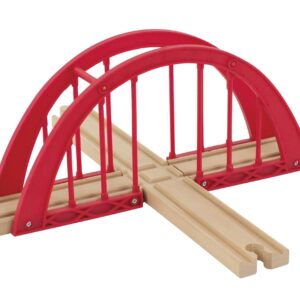 maxim enterprise, inc. Red Intersection Bridge, Model Railroad Bridge with Wooden Cross Track, Wooden Bridge Compatible with Thomas & Friends, Brio Railway, and All Major Brand Fine Wooden Train Sets