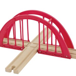 maxim enterprise, inc. Red Intersection Bridge, Model Railroad Bridge with Wooden Cross Track, Wooden Bridge Compatible with Thomas & Friends, Brio Railway, and All Major Brand Fine Wooden Train Sets