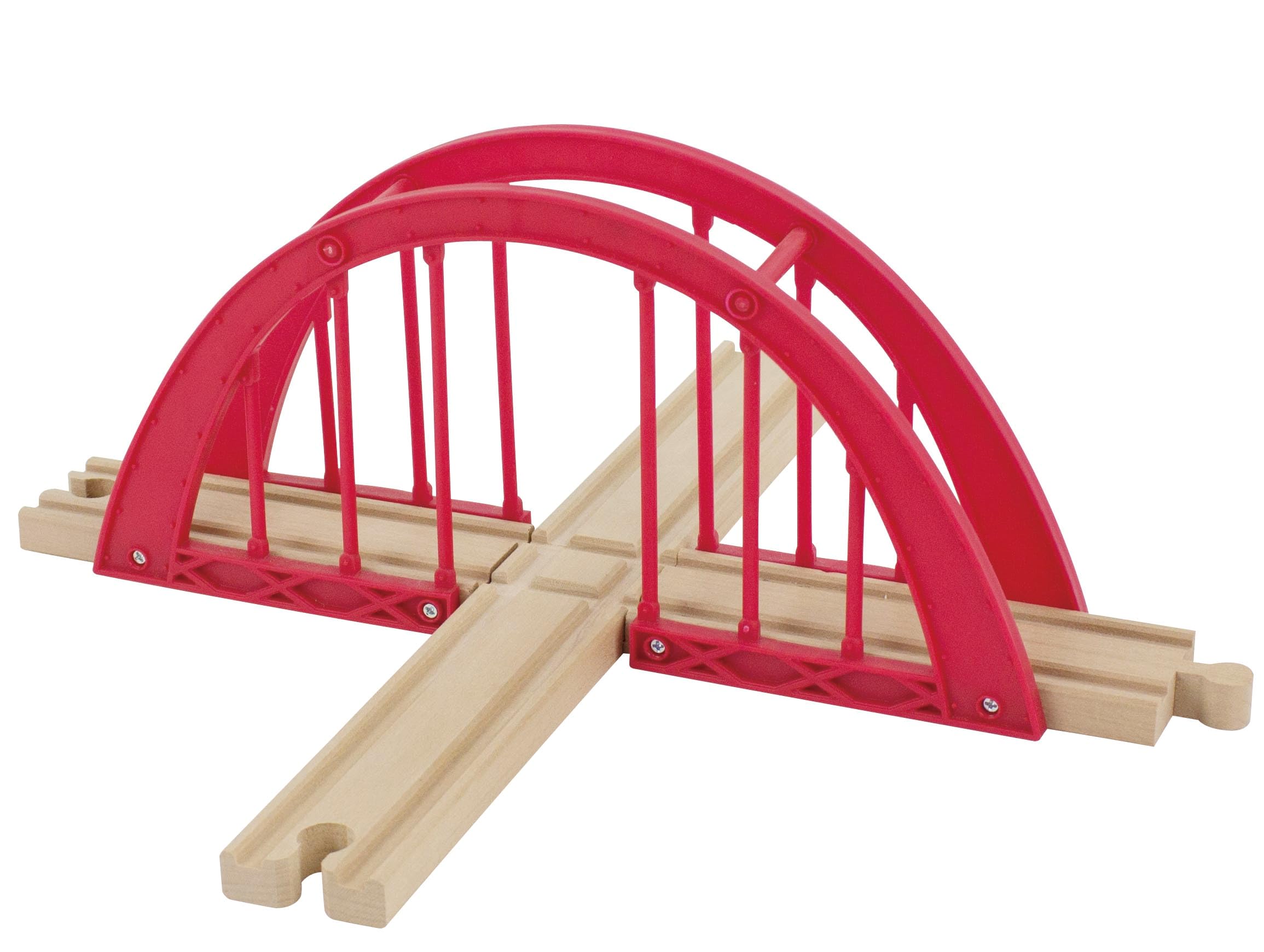 maxim enterprise, inc. Red Intersection Bridge, Model Railroad Bridge with Wooden Cross Track, Wooden Bridge Compatible with Thomas & Friends, Brio Railway, and All Major Brand Fine Wooden Train Sets