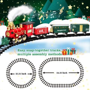 BainGesk Train Set with Steam Locomotive Engine, Christmas Train Set for Christmas Tree, Electric Train Toys with Smoke, Light & Sounds, for 3 4 5 6 7 8+ Year Old Boys Girls