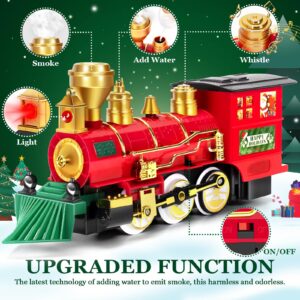 BainGesk Train Set with Steam Locomotive Engine, Christmas Train Set for Christmas Tree, Electric Train Toys with Smoke, Light & Sounds, for 3 4 5 6 7 8+ Year Old Boys Girls