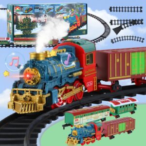 Electric Train Set Toys - Rechargeable Toy Train for Kids with Sprays, Sounds, Lights, Tracks, Train Cars, and Silent Mode - Toddlers Model Birthday Gifts and Train Set for 3 4 5 6 7 8+ Year Old Kids