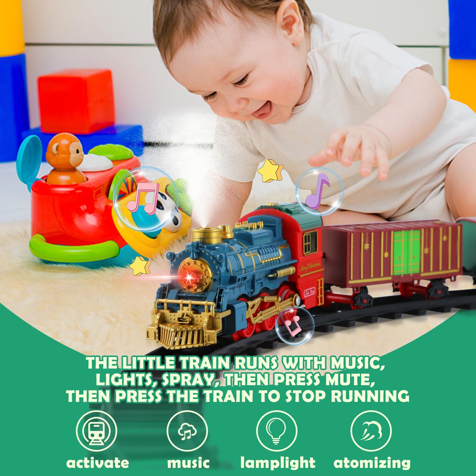 Electric Train Set Toys - Rechargeable Toy Train for Kids with Sprays, Sounds, Lights, Tracks, Train Cars, and Silent Mode - Toddlers Model Birthday Gifts and Train Set for 3 4 5 6 7 8+ Year Old Kids