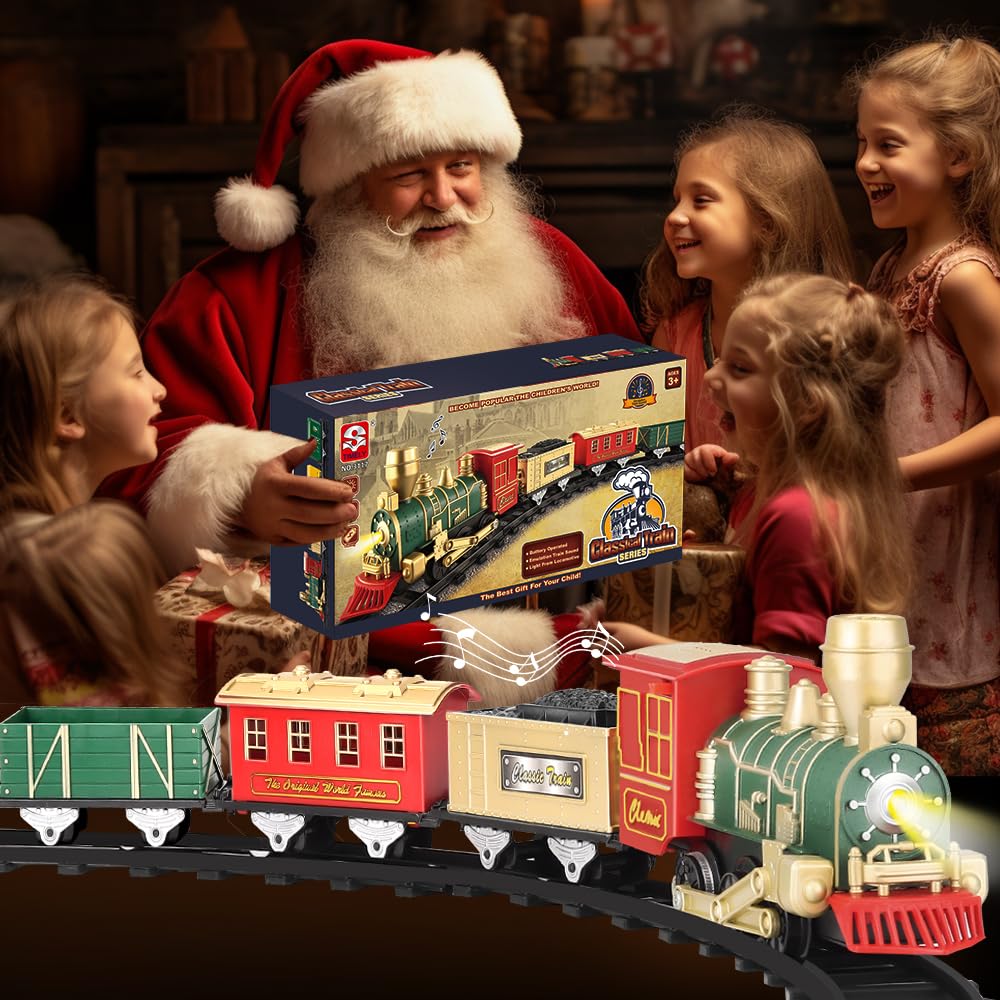 XINGYING Train Set - Electric Train Toys, Toddler Train w/Light and Sounds (ON/Off), Classical Train Sets for boys w/Locomotive,Carriages and Tracks,Christmas Toy Train Gifts for 3 4 5 6 Year Old Kids