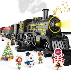 lucky doug train set toys for kids, toys train sets for kids smokes, light & sound include 5 car and 22 tracks, train toys for 3 4 5 6 year old boys