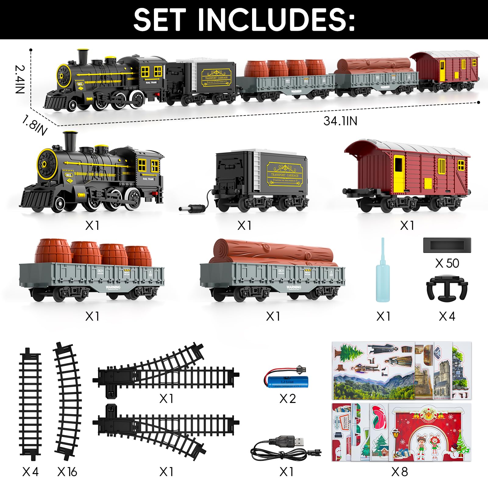 Lucky Doug Train Set Toys for Kids, Toys Train Sets for Kids Smokes, Light & Sound Include 5 Car and 22 Tracks, Train Toys for 3 4 5 6 Year Old Boys