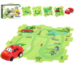 Puzzle Track Car Play Set - DIY Car Tracks Children's Educational Puzzle Board with Electric Vehicle Toy for Toddler Boys Kids Gift (Forest-5pcs)