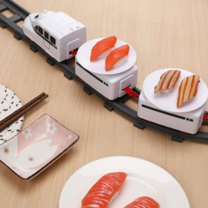 SAFIGLE Sushi Train Set Rotating Table Food Train Battery Powered Electric Train Toys Under Christmas Tree Train Track Rotating Sushi Bar at Home for Kids Boys Girls White