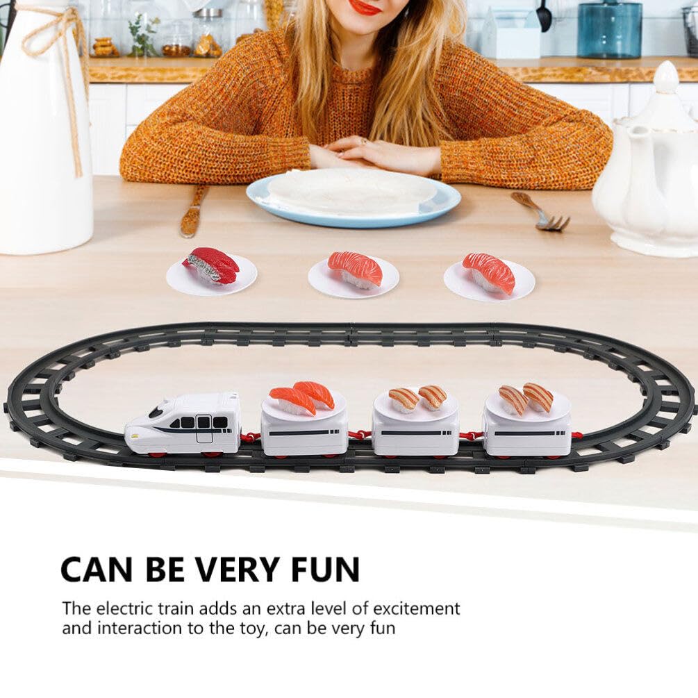 SAFIGLE Sushi Train Set Rotating Table Food Train Battery Powered Electric Train Toys Under Christmas Tree Train Track Rotating Sushi Bar at Home for Kids Boys Girls White