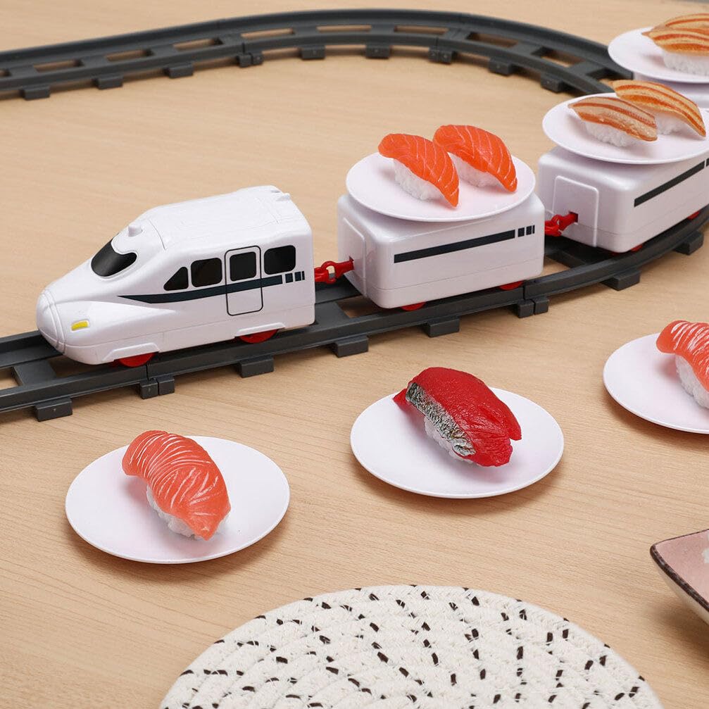 SAFIGLE Sushi Train Set Rotating Table Food Train Battery Powered Electric Train Toys Under Christmas Tree Train Track Rotating Sushi Bar at Home for Kids Boys Girls White