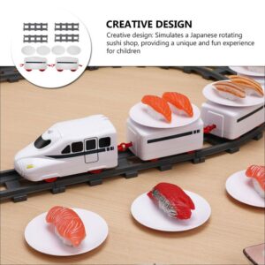 SAFIGLE Sushi Train Set Rotating Table Food Train Battery Powered Electric Train Toys Under Christmas Tree Train Track Rotating Sushi Bar at Home for Kids Boys Girls White