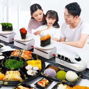 SAFIGLE Sushi Train Set Rotating Table Food Train Battery Powered Electric Train Toys Under Christmas Tree Train Track Rotating Sushi Bar at Home for Kids Boys Girls White