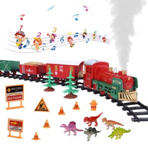 Electric Train Set for Boys Girls, Christmas Train Set with Real Smoke, Sounds & Lights, Classic Toy Train with Steam Locomotive Engine, 3 Train Cars and 10 Tracks