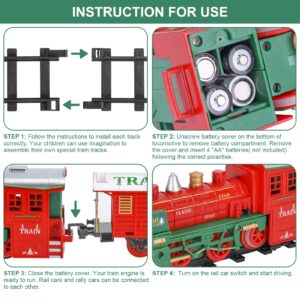 Electric Train Set for Boys Girls, Christmas Train Set with Real Smoke, Sounds & Lights, Classic Toy Train with Steam Locomotive Engine, 3 Train Cars and 10 Tracks