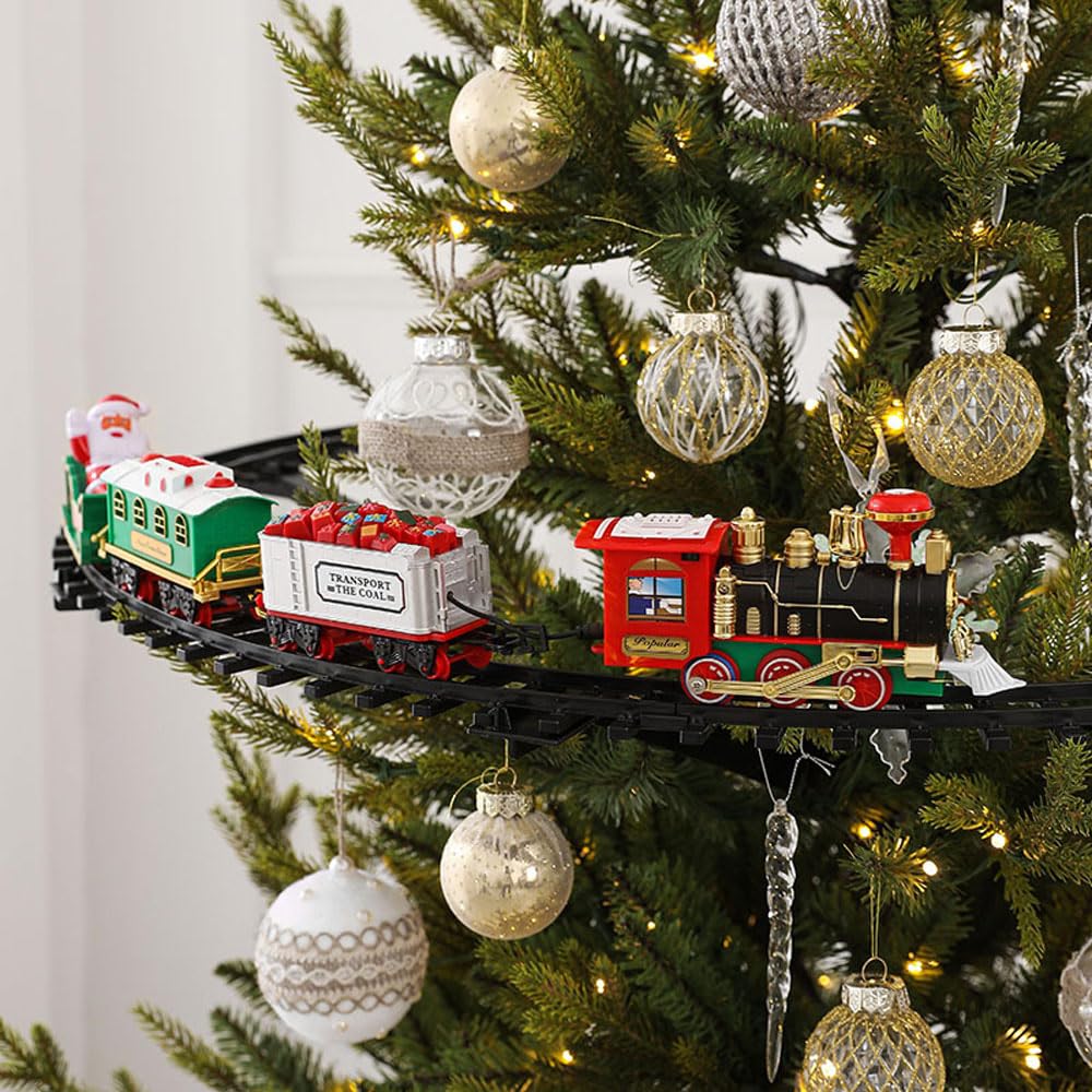 WESTN Rail Toys Electric Train, Xmas Tree Decoration, Holiday Train Electric Toy, 35.64 Inch Diameter, Electric Train Set with Sound and Light, Hanging Tree, Xmas Decoration Gift