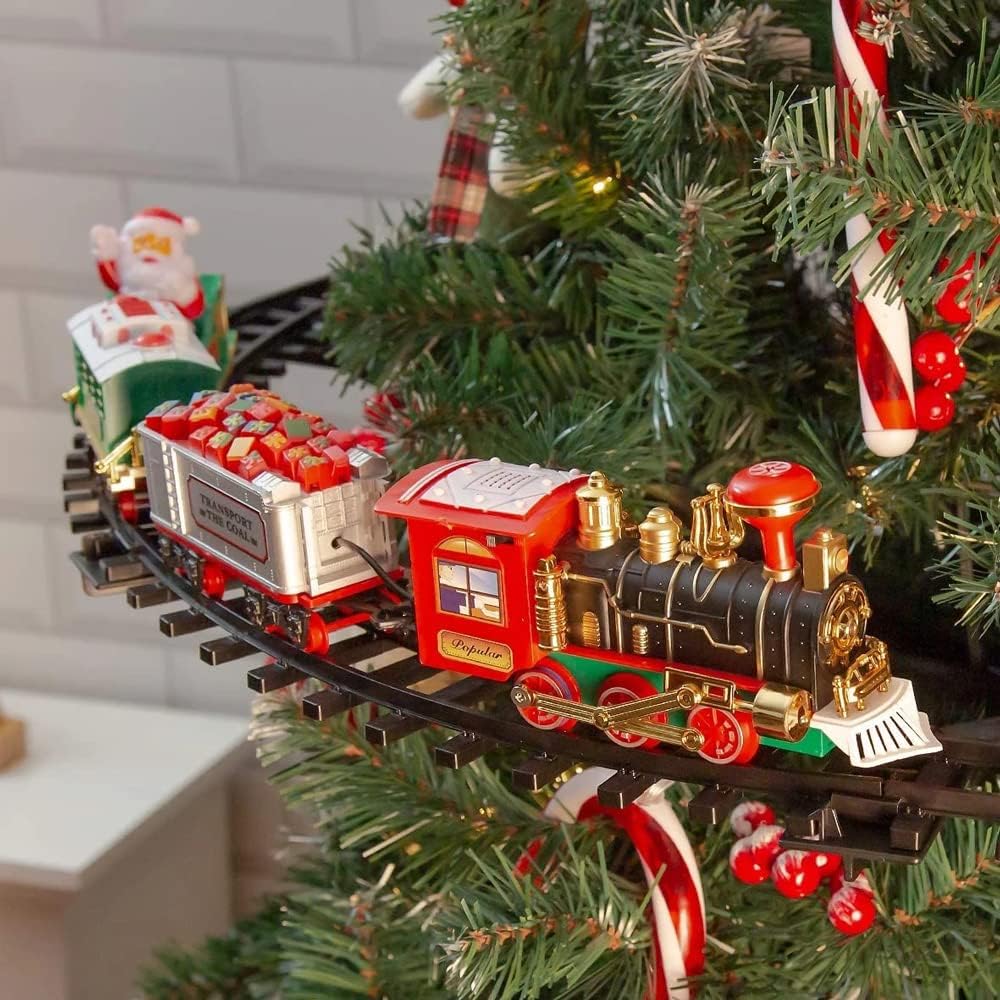 WESTN Rail Toys Electric Train, Xmas Tree Decoration, Holiday Train Electric Toy, 35.64 Inch Diameter, Electric Train Set with Sound and Light, Hanging Tree, Xmas Decoration Gift